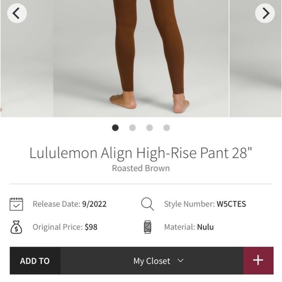 Lululemon Align High-Rise Pant 28"
Roasted Brown - Picture 9 of 9